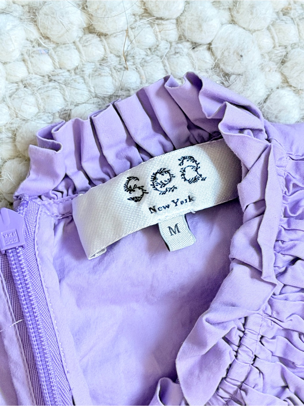 Sea New York Flutter Sleeve Tiered Babydoll Mini Dress Size Medium Purple Pocket — image 5 of 6